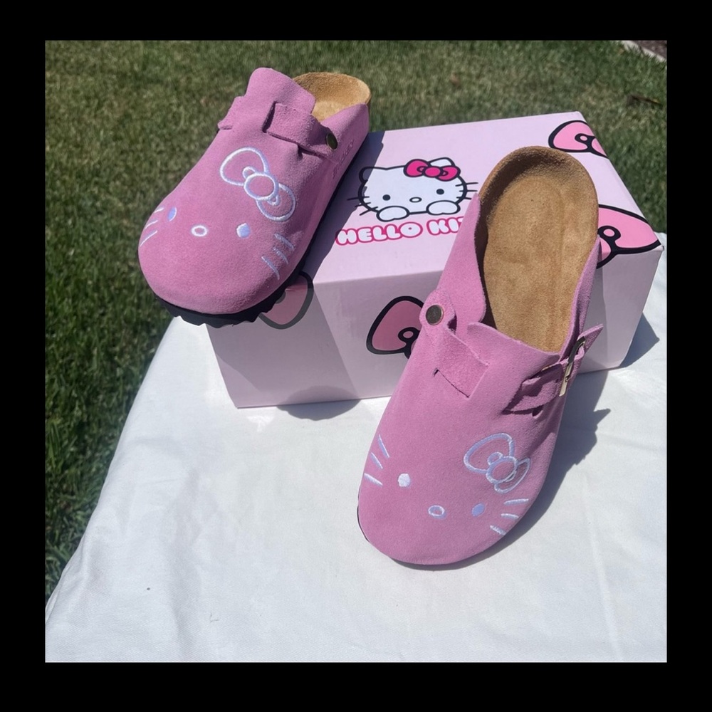 Hello Kitty Birkenstocks embroidered light pink suede size 7 women’s